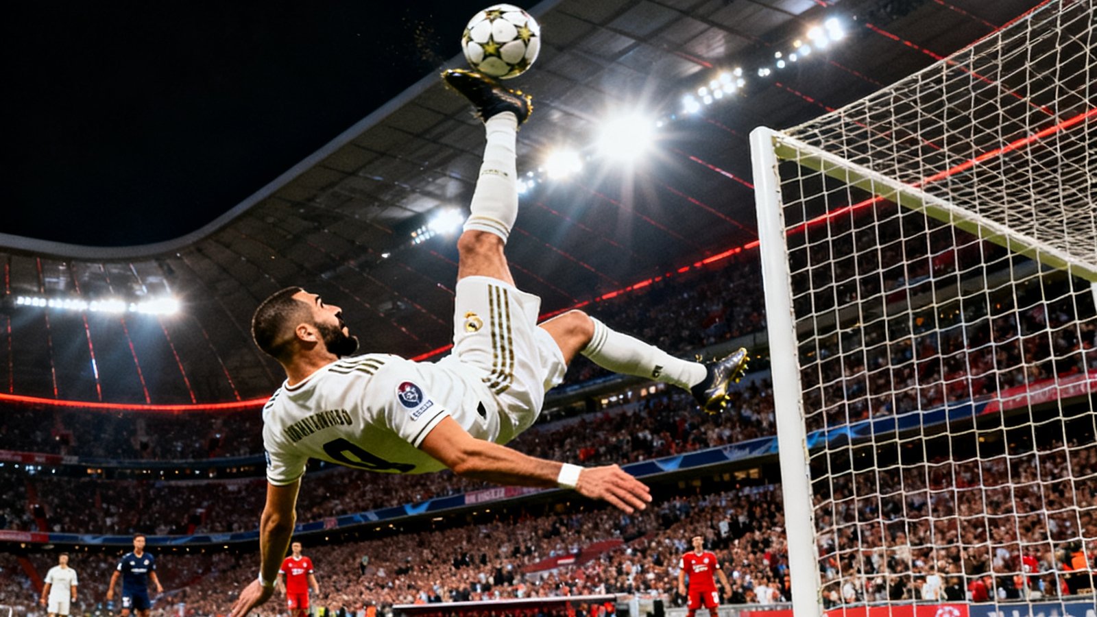 欧冠皇马对拜仁全场集锦封面，本泽马倒钩破门精彩瞬间